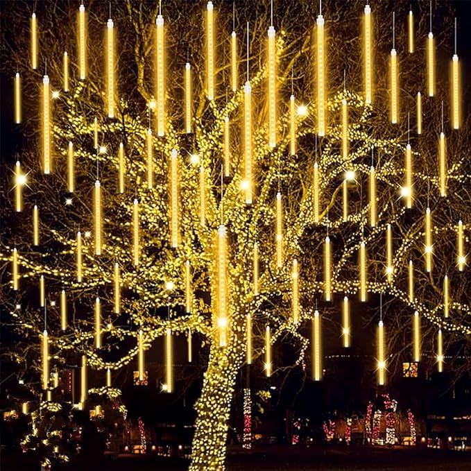 SHANJIA LED Outdoor String, Rain Lights,Meteor Lights,Meteor rain Lights 30cm 10 Tube Solar rain Lights with for Christmas Parties Wedding Christmas Tree (Warm White, 50CM)