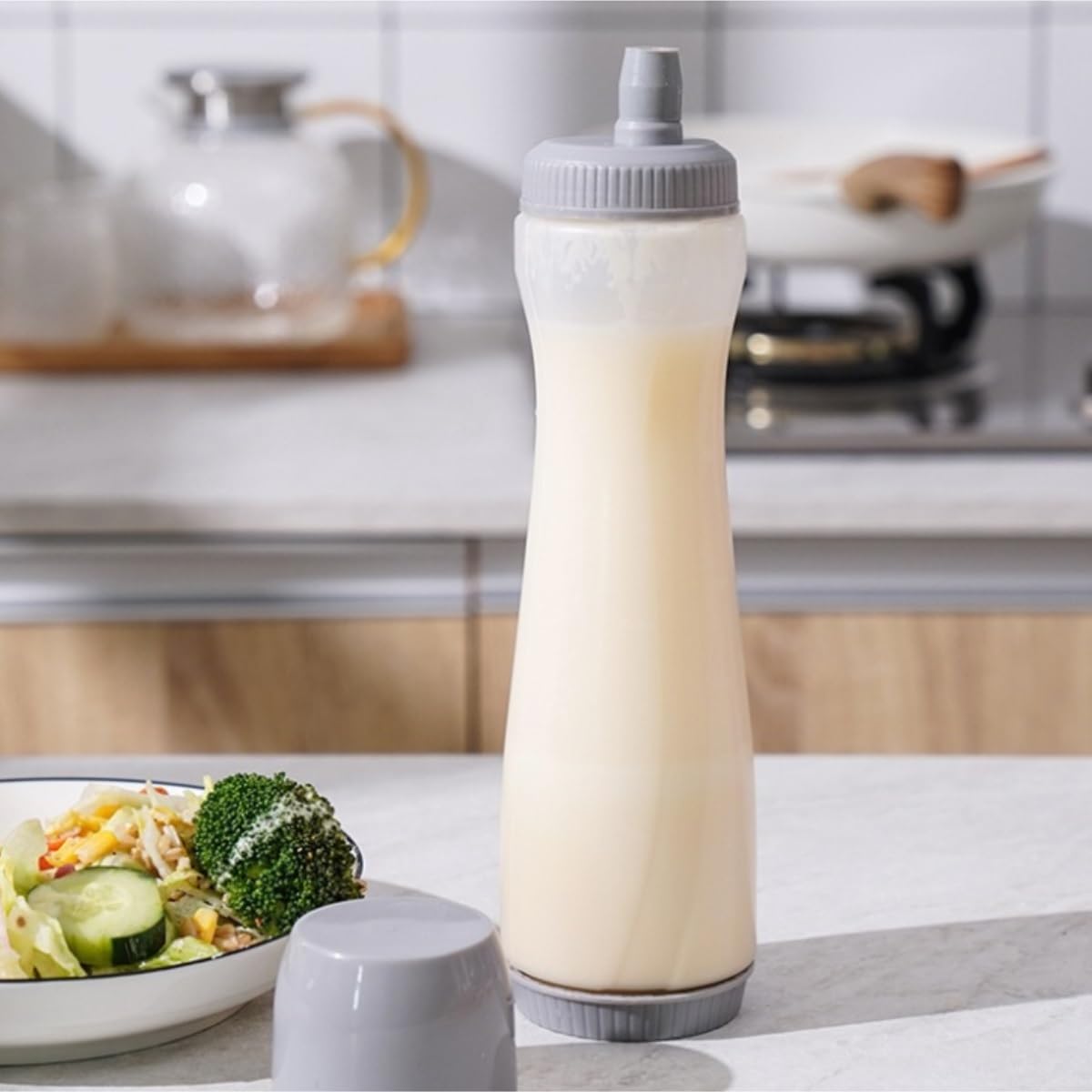 Quetschflasche 5er-Pack Ketchup-Salat-Dressing-Gewürz-Quetschflasche Aus Kunststoff, Tragbarer Quetschbehälter Sauce Dosier(Rood)