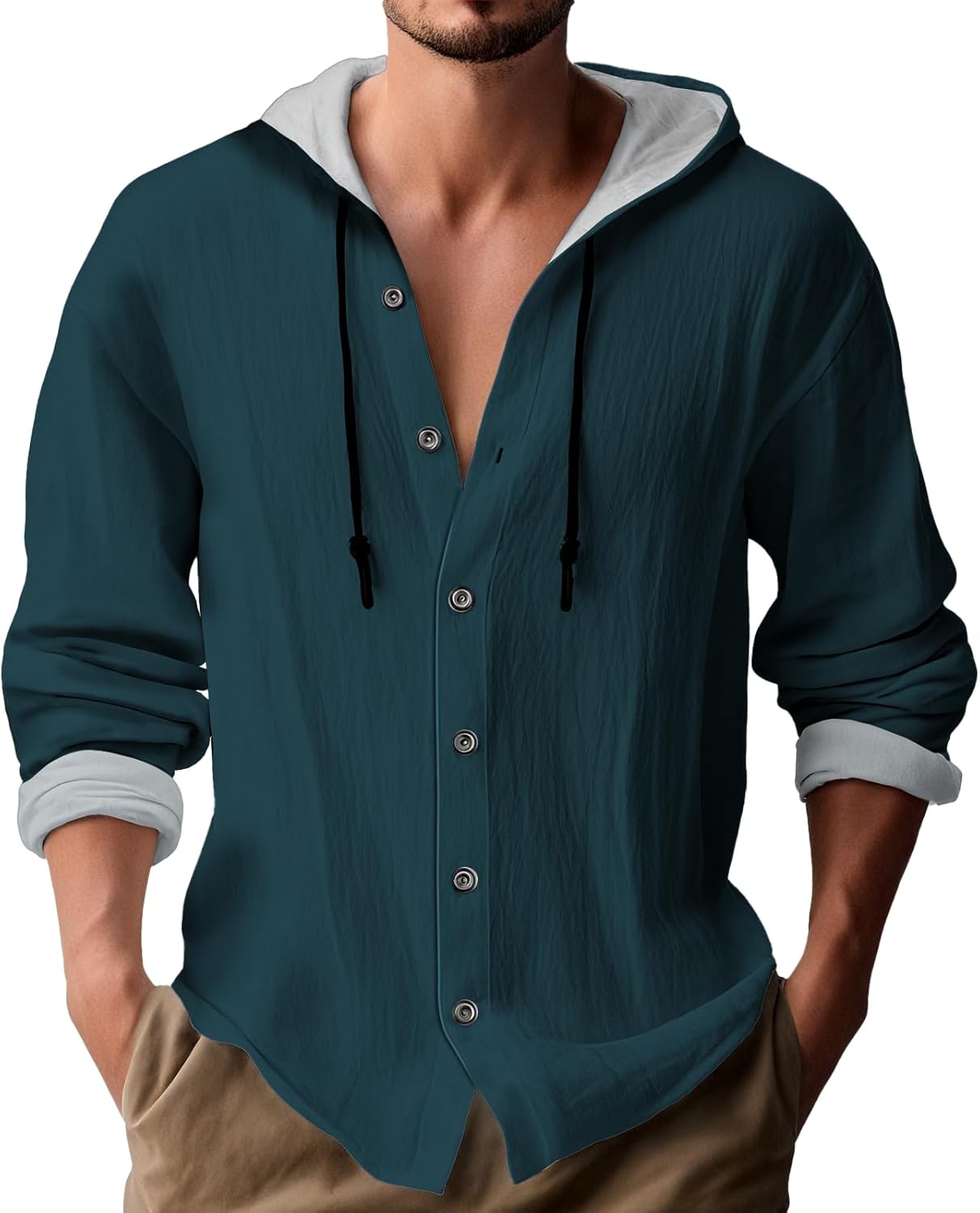 Retro Long Sleeve Hooded sweatshirt for Men Graphic Hoodies Pullover Lightweight Button Down Pullover with Hood