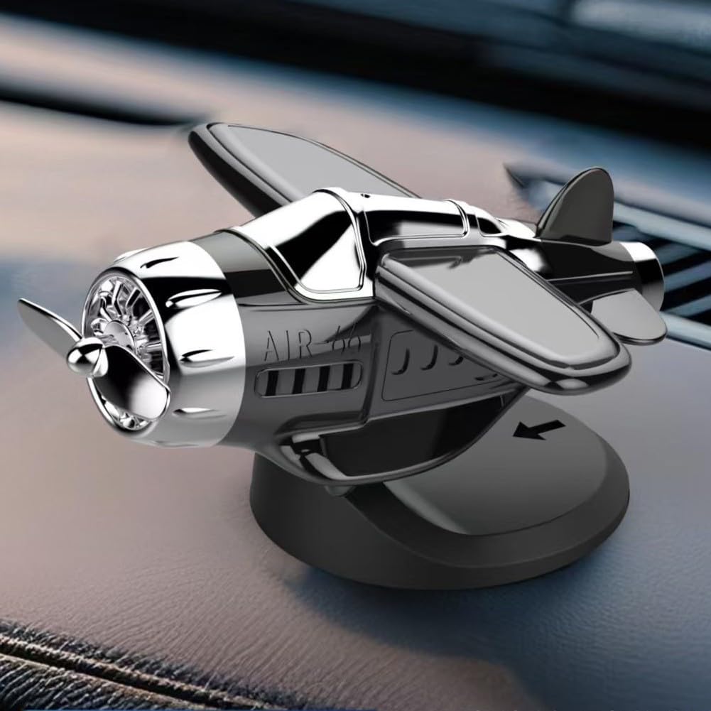 Solar Powered Rotating Propeller Fighter Ornament, Light-Activated Aircraft Dashboard Decor for Car Interior, ABS Desktop Accessory in Multiple Colors(black)