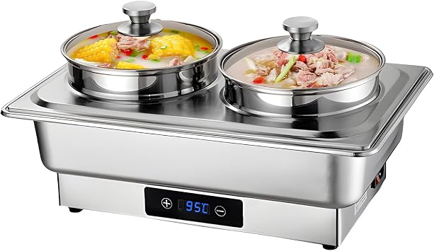 Buffet Server, Chefing Dish, Warmer, chafing dish, 2.8 gal 8 L, Boiling Type, Stainless Steel, Self-Serving Soup Stove, Double Head Buffet, Hotel Tableware, Thermal Soup Pot, Electric Heated Soup Pot, Thermal Soup Pot, Itch Pot, 100 V Soup Stove