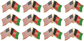 Box of 12 Afghanistan & US Crossed Flag Lapel Pins, Afghan & American Double Friendship Pin Badge
