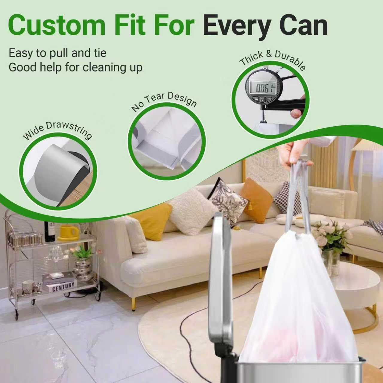 18 Gallon 200 Count Compactor Kitchen Trash Bags Heavy Duty 1.2 Mil THICK Reinforced Drawstring Perfect Fit for 18 Gallon Compatible with Kitchenaid, Whirpool, GE 15 Inch Compactors GRAND SAVE!