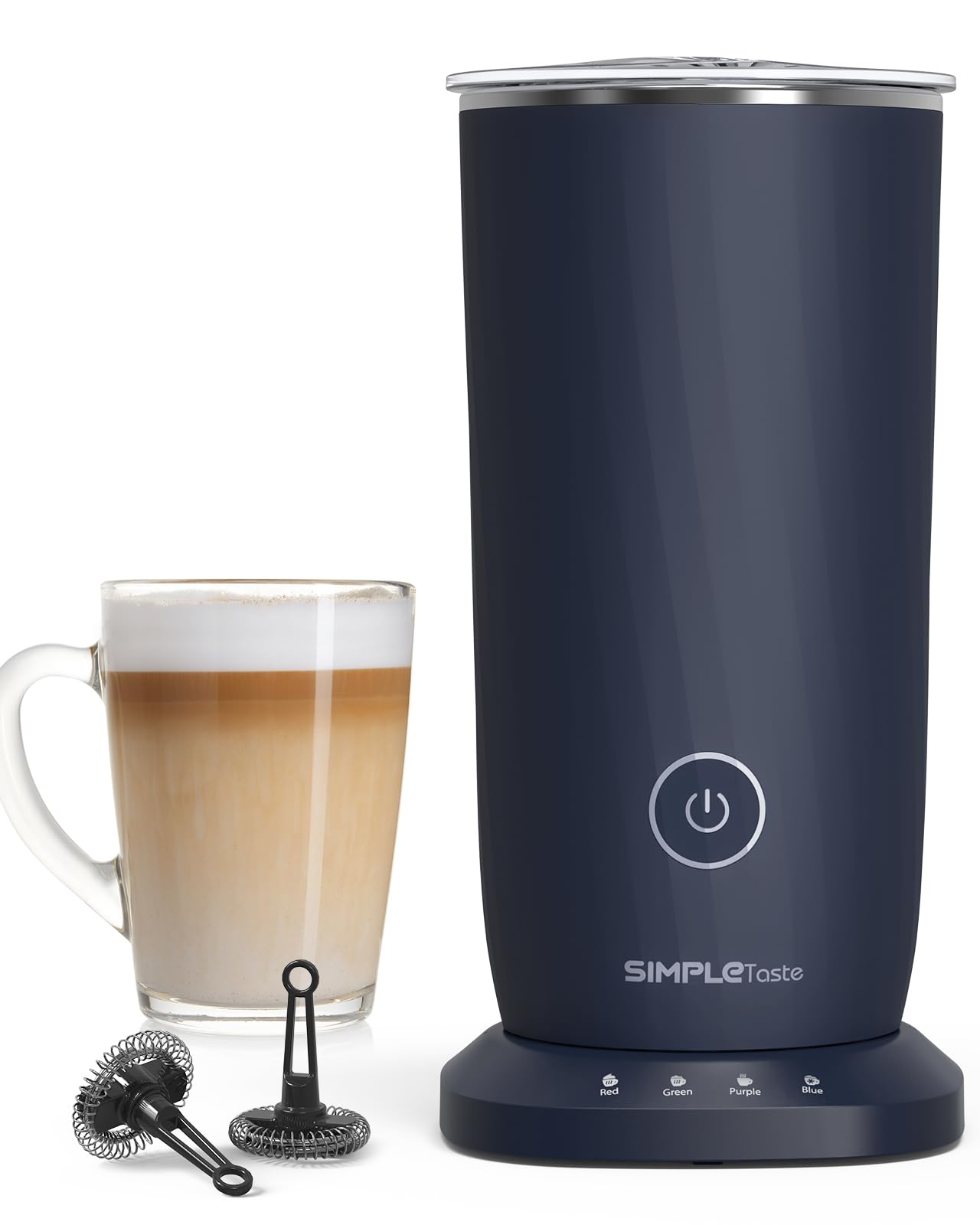 SIMPLETASTE Milk Frother, 4-in-1 Electric Milk Steamer, Automatic Warm and Cold Foam Maker and Milk Warmer for Latte, Cappuccinos, Macchiato(Dark Blue)