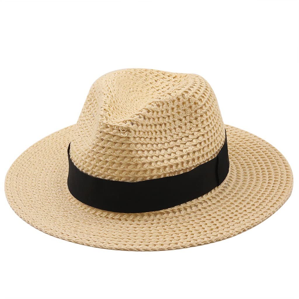 Chapeau d'été en Coton pour Femme Jazz Hat Beach Vacation Wide Brim Visor Casual Summer Sun Hats for Men Sombrero (Color : A, Size : 56-58CM) (A 6 7/8)