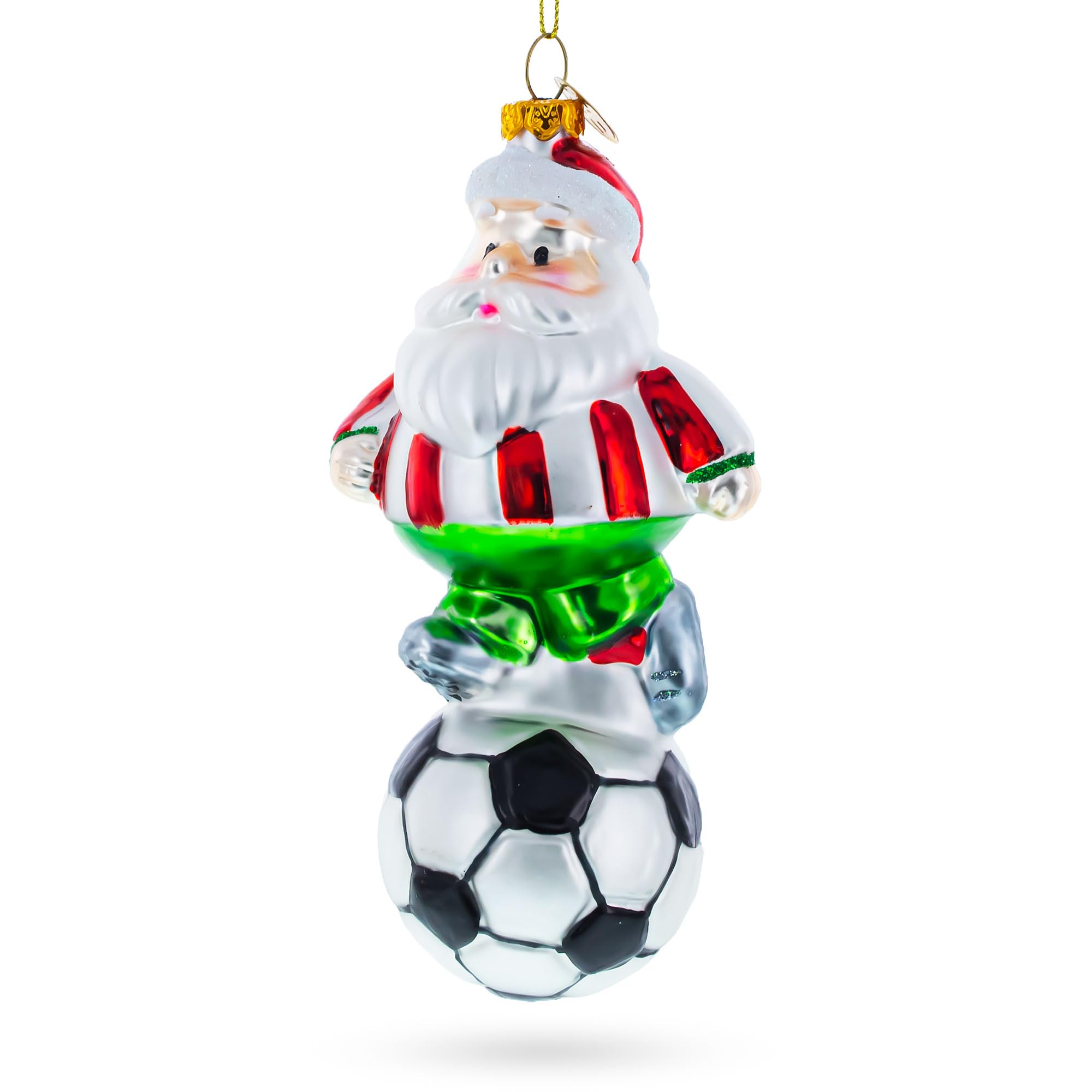 Bestpysanky Multi Color Santa The Soccer Player - Blown Glass Christmas Ornament