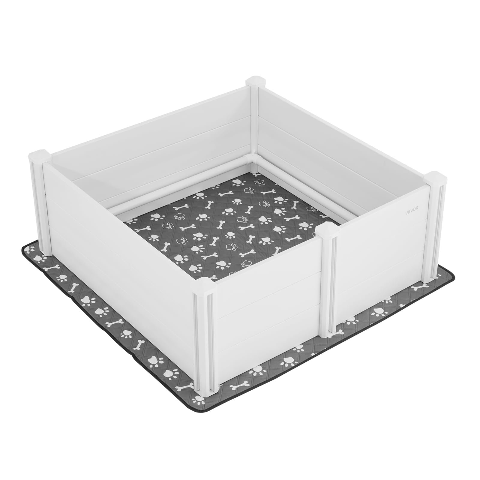VEVOR Wurfkiste für Hunde, 122x122x46cm, Welpenlaufstall aus Kunststoff-PVC mit höhenverstellbarer Tür & waschbarer PIPI-Unterlage, verformungssicherer Welpenkiste für große Hunde, Milchweiß