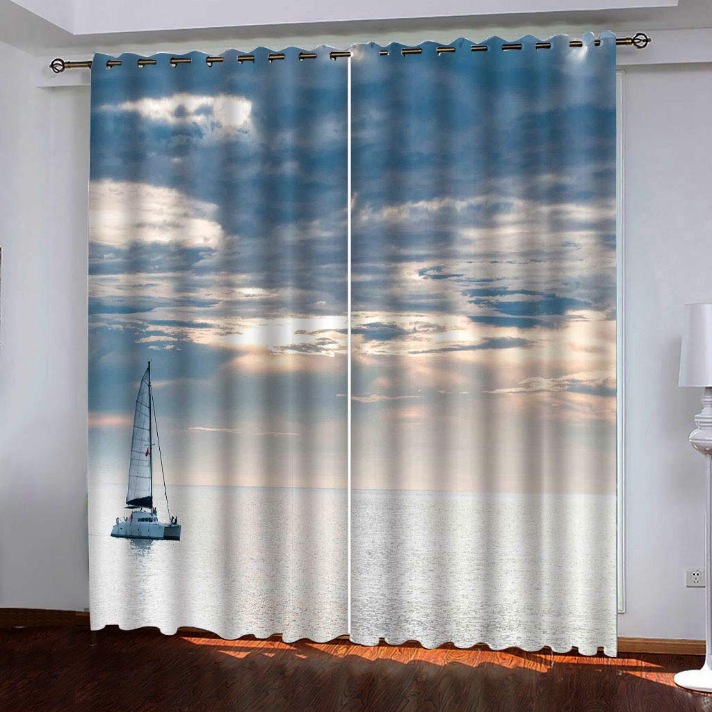 Rideaux pour fenêtre enfant et salon | Décoration occultante paysage marin