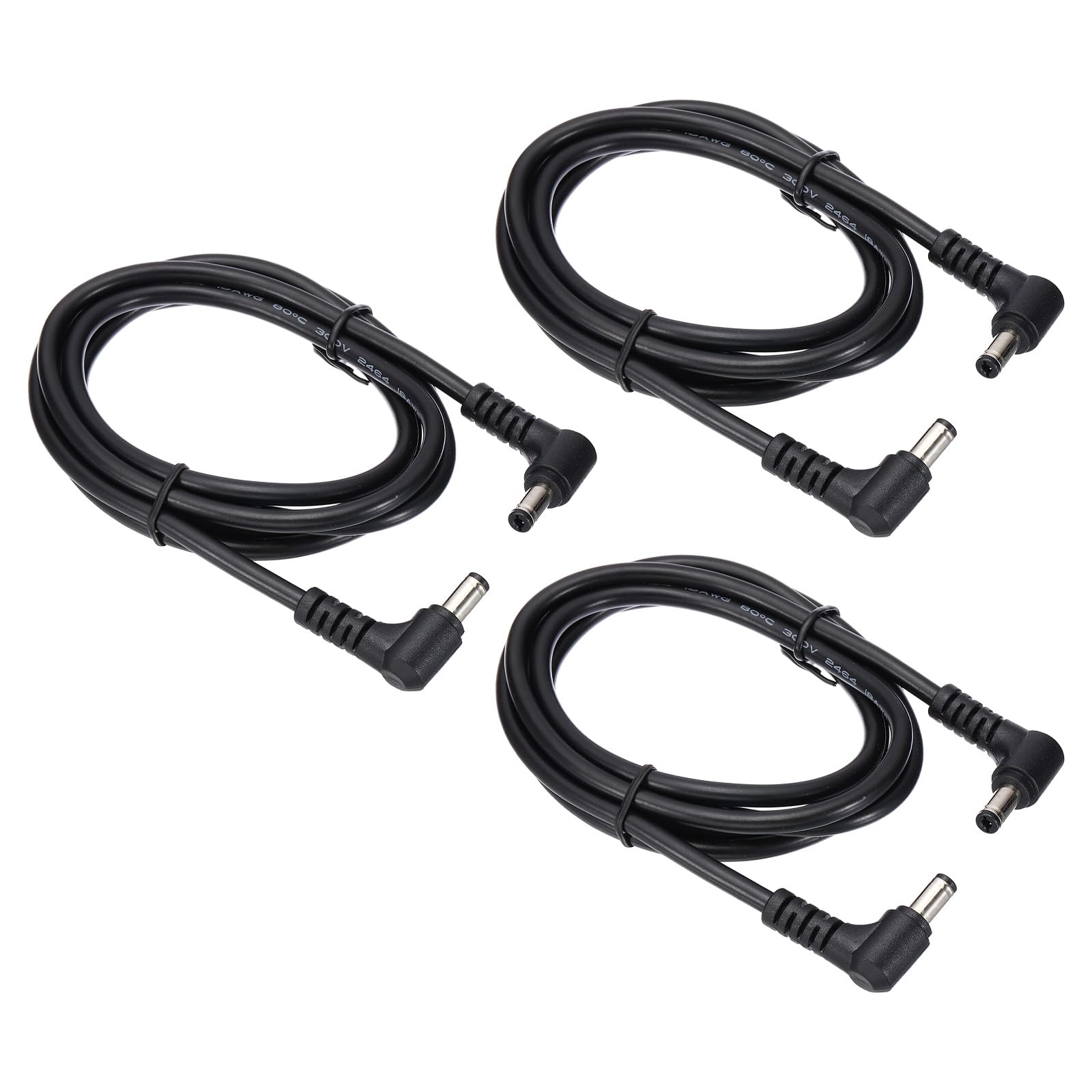 PATIKIL 5Ft 5.5 x 2.1mm Male to Male DC Power Cable, 3Pcs 18AWG Wire Adapter 90 Degree Right Angle Connector Cord for LED Strip DVR Router Surveillance Camera