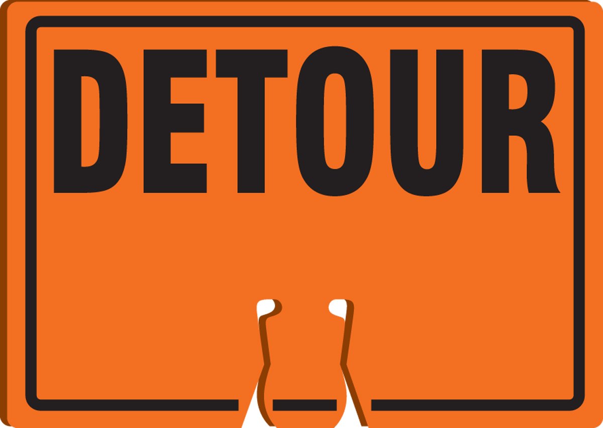 AccuformNMC "Detour" Traffic Cone Top, Combine With Orange Cones to Create a Warning Sign, 10" x 14" Plastic Cone Sign, Made in the USA, FBC778