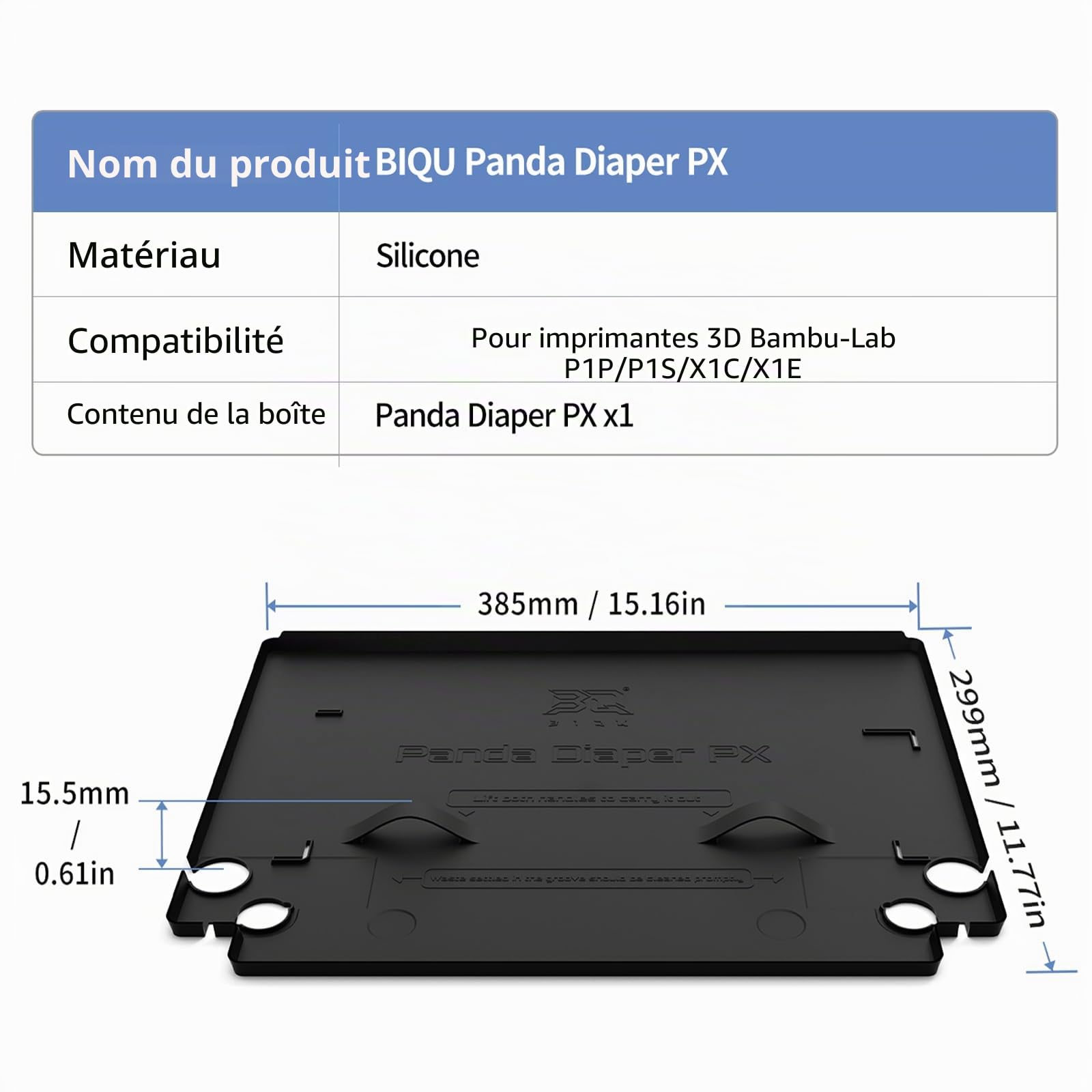 BIQU Panda Diaper PX Tampon en silicone pour imprimante 3D Bambu-Lab P1/X1