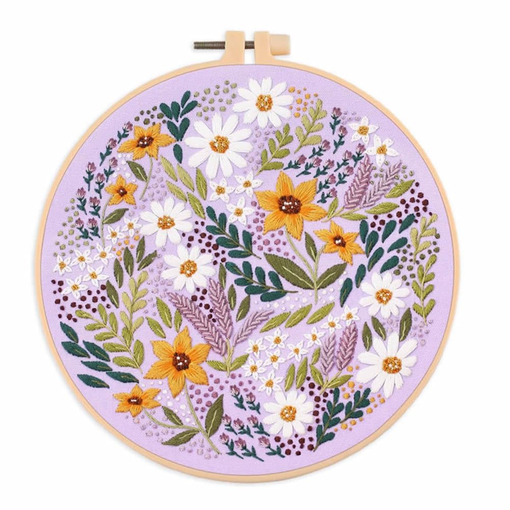 CTRLZS Complete Embroidery Kit for Beginners with Floral Landscape Design - Includes Thread and Needles(D)