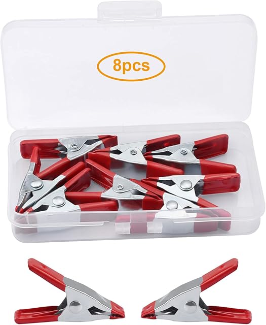 Juibao 8 Pieces Small Metal Spring Clamps with Rubber Coated Tipped Grip for Woodworking Crafts Backdrop Clamps, Heavy Duty, Silver, 2 Inch