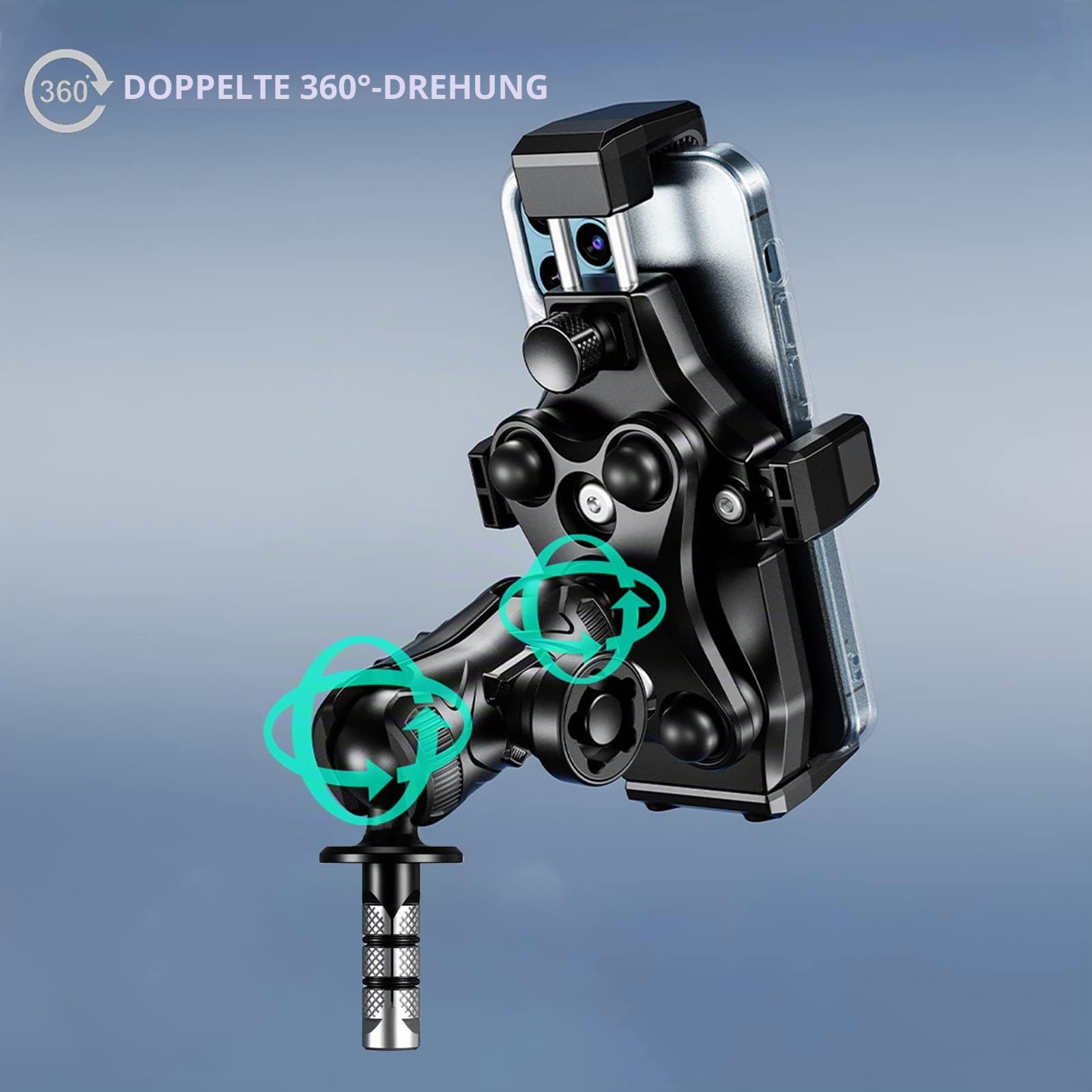 iMESTOU Motorrad Gabelschaft Handyhalterung, Anti-Vibration, 1" Kugel | 1" Kugel Gabelbasis, Anti-Diebstahl Doppelbuchse Arm, Geeignet für BMW Motorräder, Passend für 4,7"-7,2" Handys