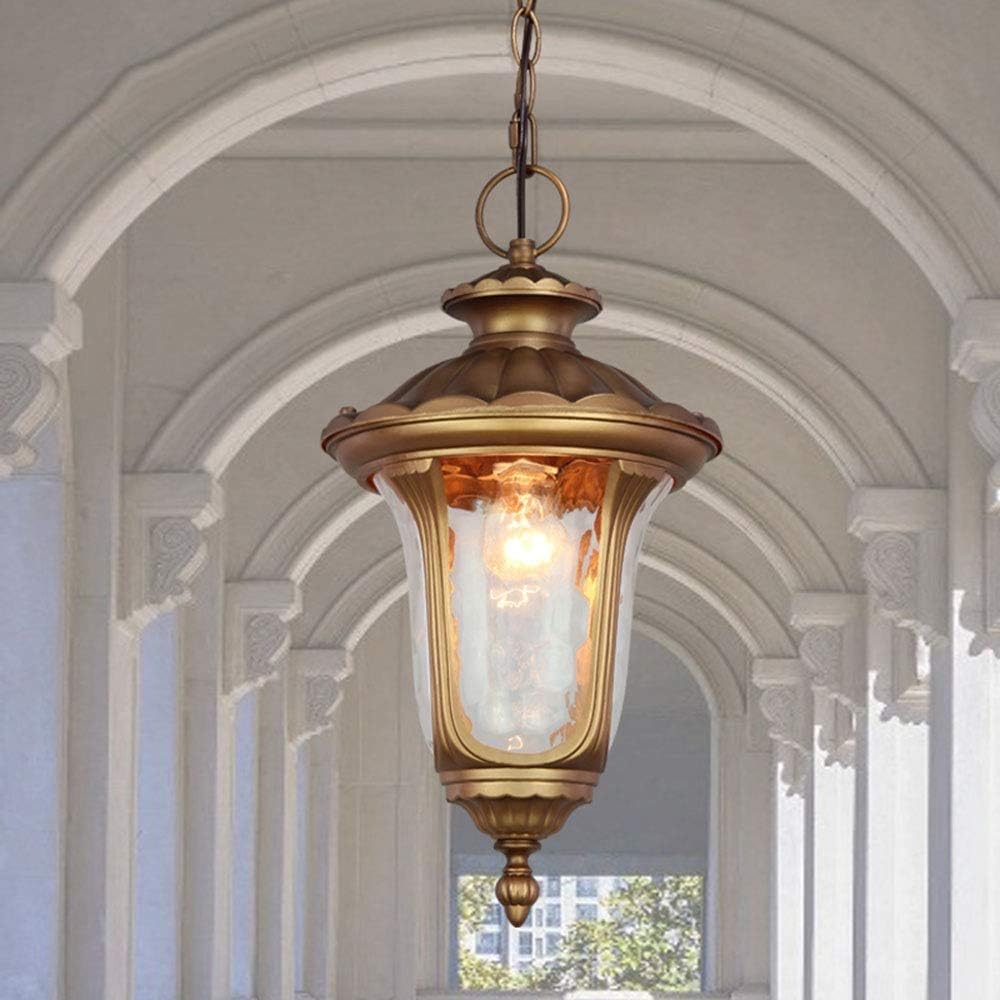 Vintage Victoria Metal Outdoor Pendant Lamp Glass Lantern IP44 Waterproof European Retro Ceiling Hanging Light Villa Garden Gazebo Hallway Height Adjustable Suspension Lantern E27 Flush Mount Li