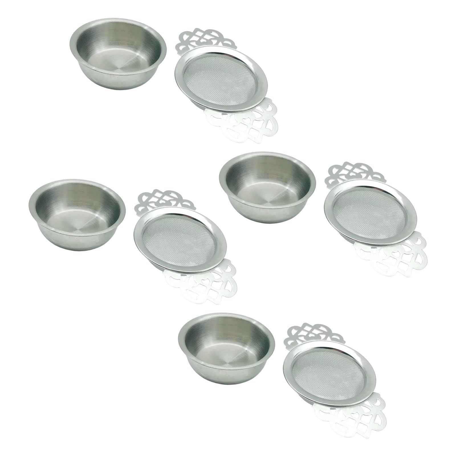 Pangboer Silver Tea Strainer Set Stainless Steel Loose Tea Infusers With Drip Bowls For Tidy Home Desk Brewing Daily Use Mesh Infuser Basket Sieve Mug Brewer Pieces Cup Insert Drip Rest Bowl Accessory