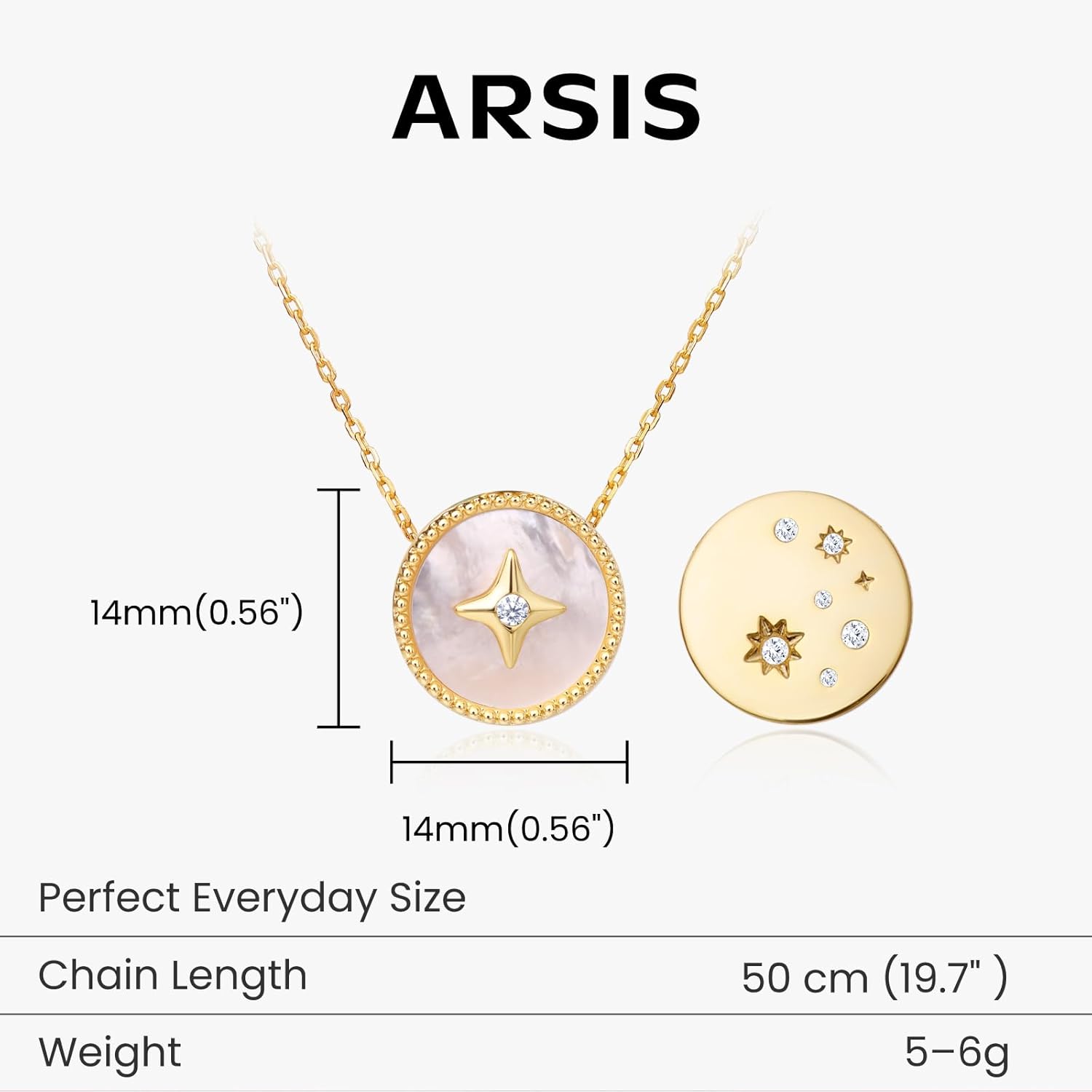 ARSIS Lucky Star Necklace for Women, 18K Gold Pendant Compass Necklace，Reversible Round Pendant Charm Necklace, North Star Pendant with Cubic Zirconia Mother’s Day Gift
