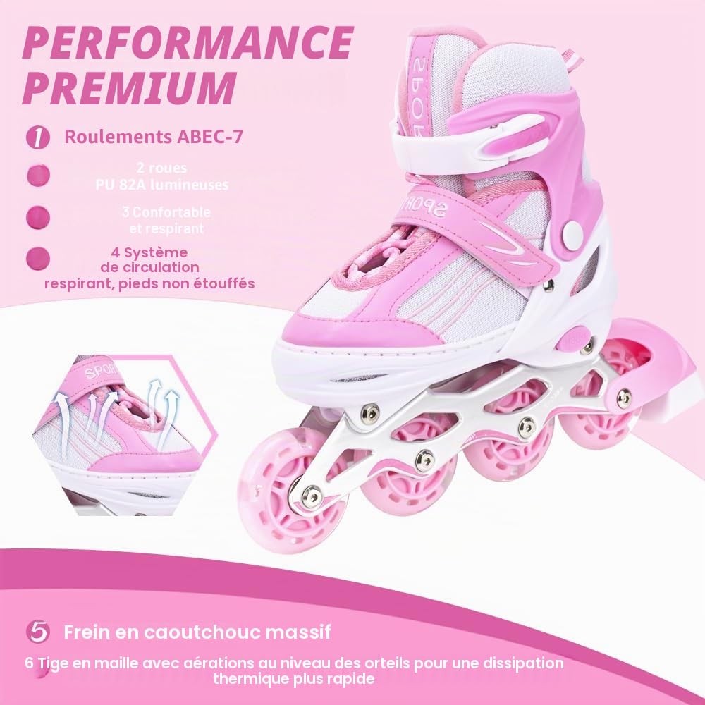 Rollers en Ligne Enfants Filles Garçon Tailles Ajustables