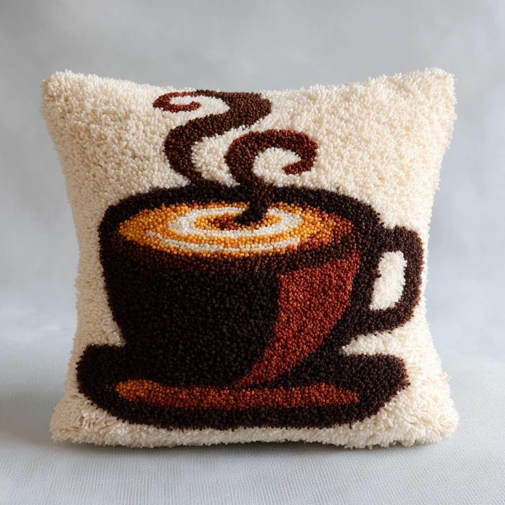 Taxpy DIY Latch Hook Rug Kits, Cartoon Teacup Latch Hook Cushion Kits Pillowcase Rug Crochet Needlework DIY Needlework Pillow Cover Sofa Cushion 43x43cm