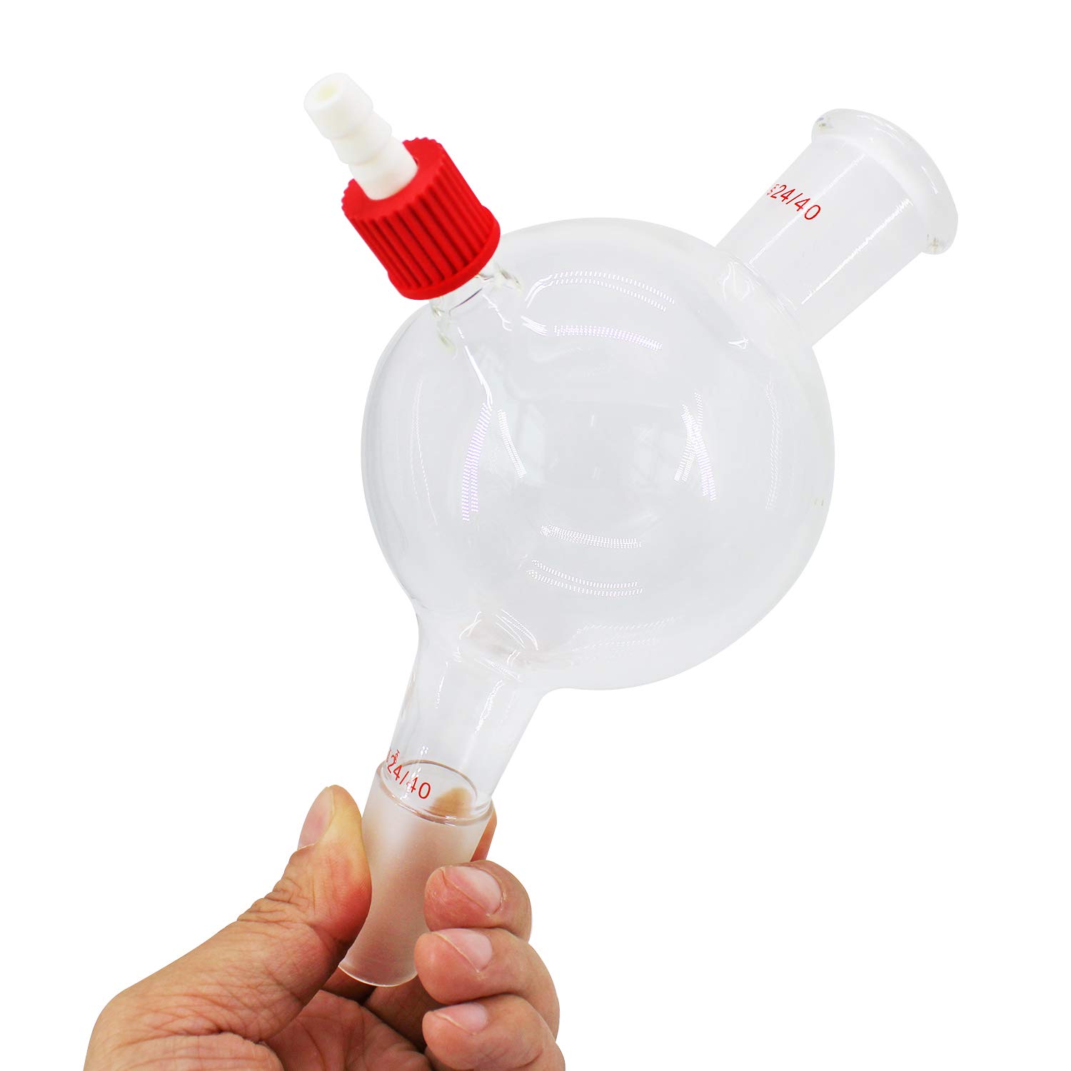 HFS(R) Single Cow Distributor Adapter, Cow Type Borosilicate Glass Distillation Receiver, with 24/40 Joints and 3/8