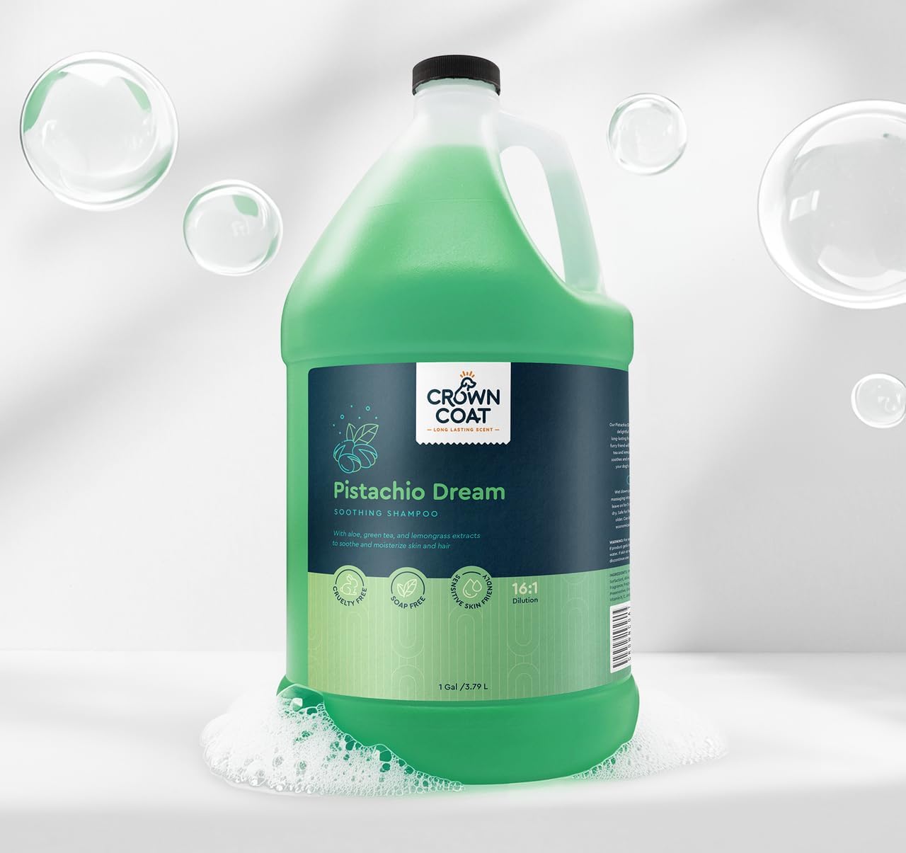 Crown Coat Pistachio Dream Soothing Dog Shampoo, 1 Gallon - New Long Lasting Fragrance Technology, Professional Grooming Grade, Naturally Derived Ingredients, Soothes and Moisturizes Dry Itchy Skin
