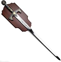 Vista 4 de Espada medieval cruzada de 45 pulgadas con placa de exhibición de pared. para decoración de pared, colección, cosplay