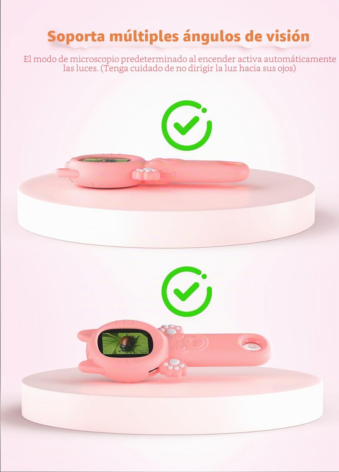 PHNIXGAM Microscopio para niños, Mini Bolsa de Mano para niños pequeños, Kit de Ciencia educativa, Juguete Digital, Regalos de cumpleaños de Navidad, Juguetes para niñas de 3 años (Gatto Rosa)