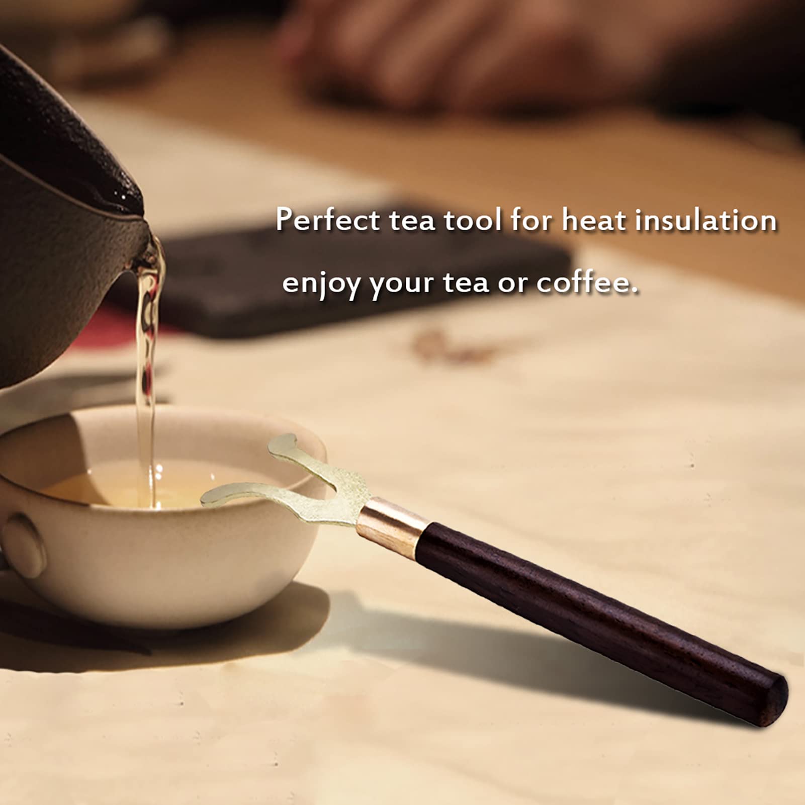 Teapot Lid Clip, Insulation Tea Pot Lid Fork Holder Tea Kettle Cover Clip with Wooden Handle for Iron Kung Fu Hot Tea Pot