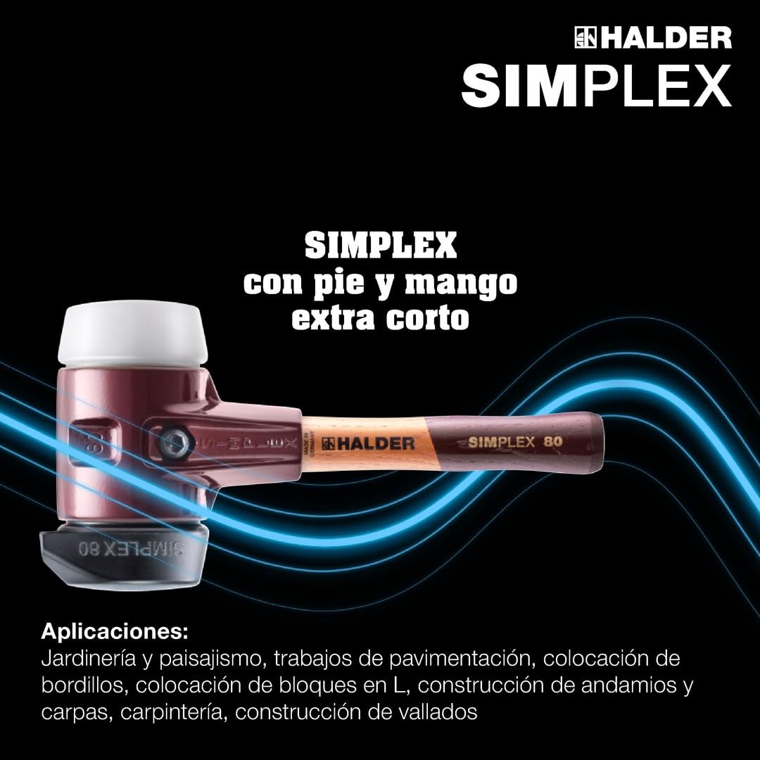 Halder - Martillo de goma, con soporte y carcasa de hierro maleable y mango de madera extra corto de, diámetro = 80 mm, mango extra corto