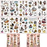 ZingBox 10 Blatt Piraten Tattoos Set Kindertattoos Piraten für Kindergeburtstag Mitgebsel Piraten Partyzubehör Temporäre Tattoos Piraten Wasserfeste Tattoo Aufkleber Kinder Jungen Gastgeschenke
