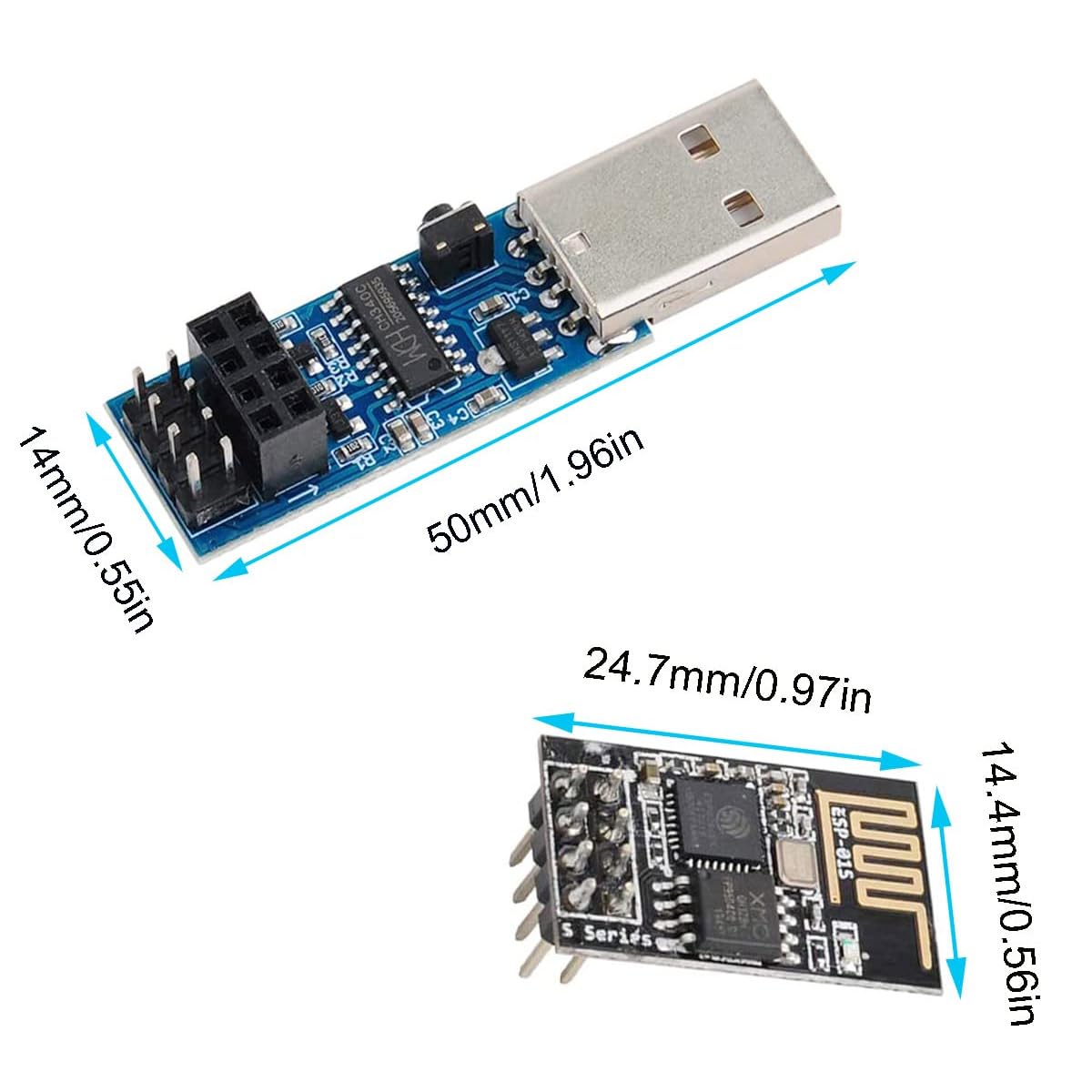 Programador CH340C ESP8266 (2 Unidades) Adaptador USB a Serie para módulos WiFi ESP-01/01s. Circuito de Descarga automática Compatible con Arduino IDE y Herramienta de flasheo.