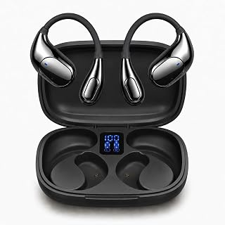 Auriculares Inalambricos Bluetooth 5.5, Cascos Inalambricos Bluetooth Deportivos con Gancho de Oreja, Pantalla LED, 50H con Estuche de Carga, Control Táctil, Audio HiFi