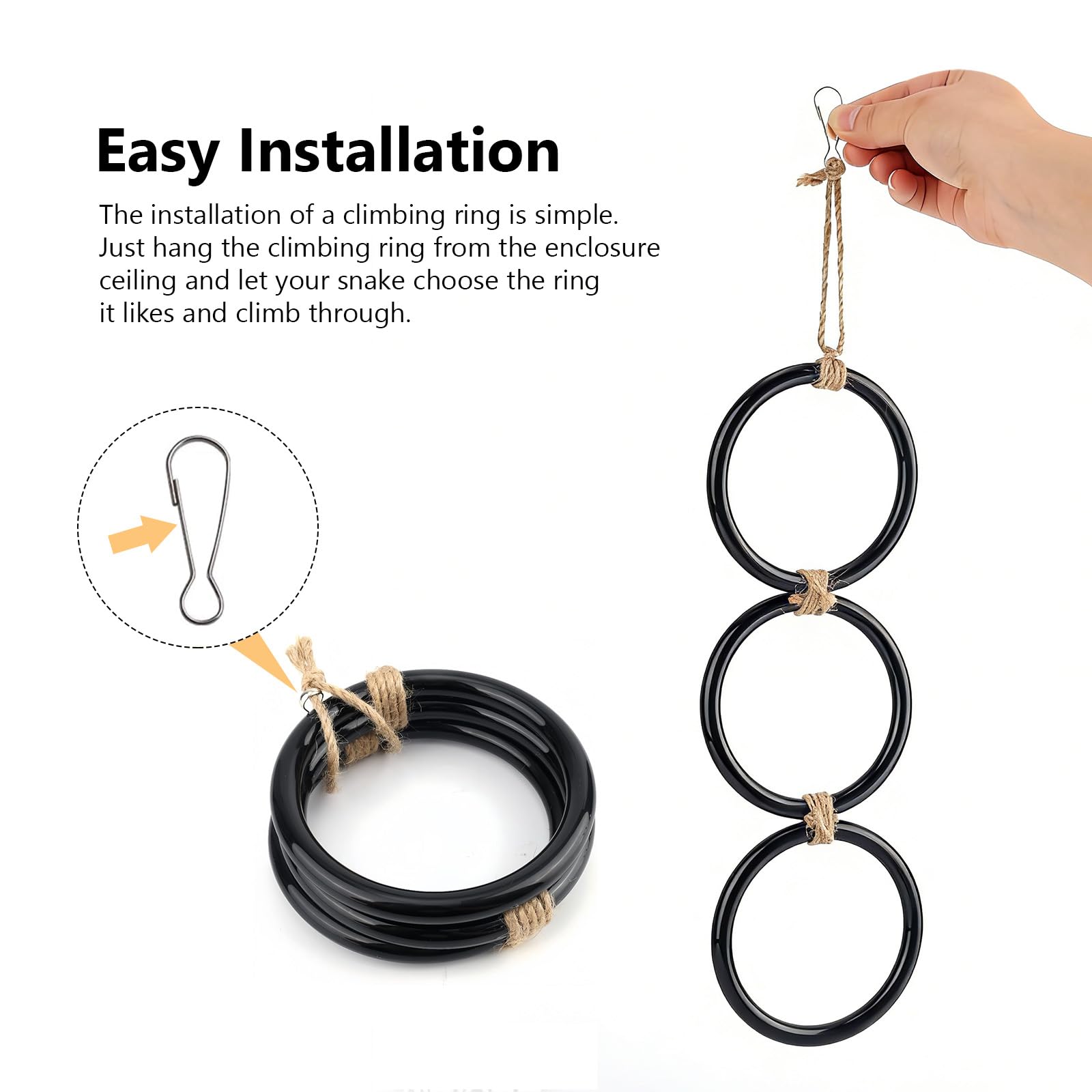 SBLKUY 2PCS Snake Climbing Rings, Corn Snake Enrichment Rings Hanging Ball Python Enrichment Accessories for Reptile Tank Cage Bearded Dragon Lizard(Black) - 4