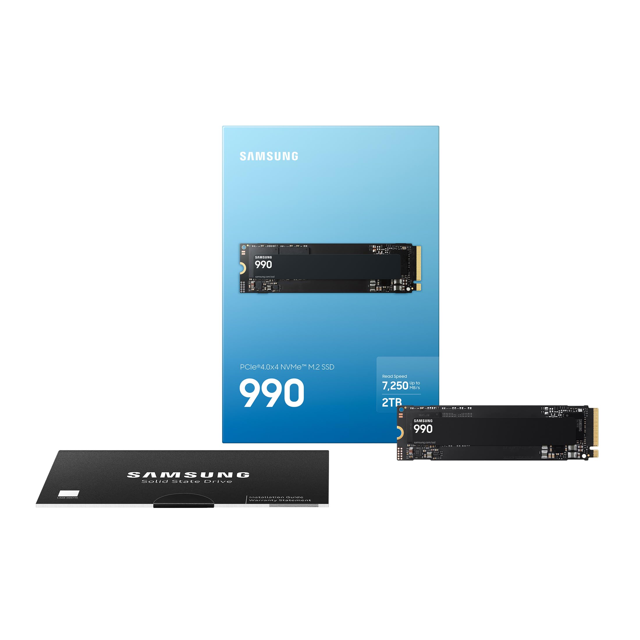 Samsung SSD 990, Interne M.2 NVMe SSD Festplatte, 1TB, PCIe 4.0 x4 | Datenspeicher, NVMe 2.0, Bis zu 7.150/6.450 MB/s Lese-/Schreibgeschwindigkeit, Für Arbeit, Gaming & Kreatives, MZ-V9V1T0BW