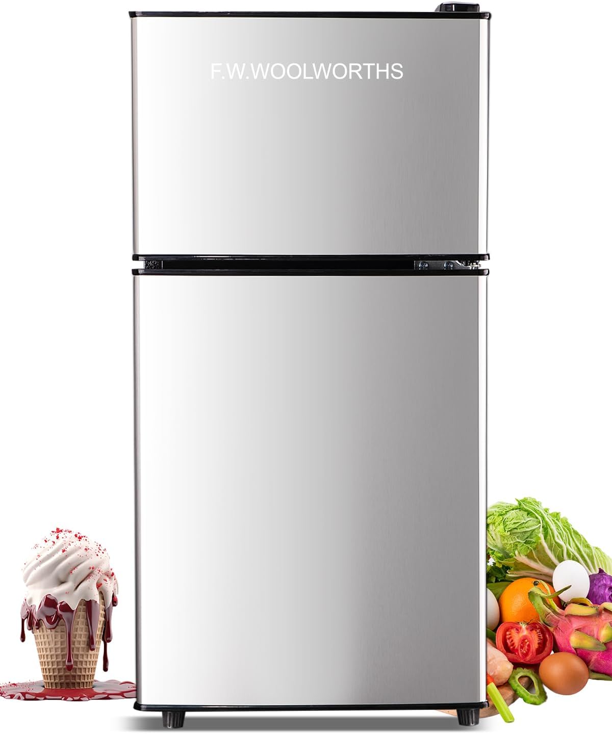 3.5 Cu.Ft Refrigerator with Freezer, 2 Doors Fridge with Adjustable Thermostat Control, Refrigerator for Kitchen, Dorm, Apartment, Garage, Office, Silver