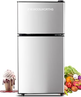 F.W.WOOLWORTHS 3.5 Cu.Ft Refrigerator with Freezer, 2 Doors Fridge with Adjustable Thermostat Control, Refrigerator for Kitchen, Dorm, Apartment, Garage, Office, Silver