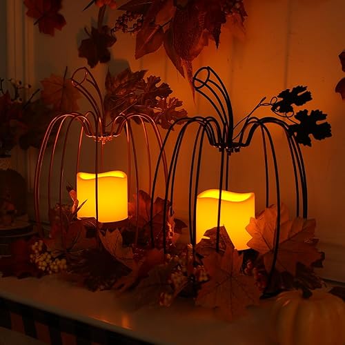 Miniatura 8 de NEEDOMO Decoraciones de Acción de Gracias para el hogar, faroles de calabaza de otoño, decorativos para interiores y exteriores, de hierro forjado