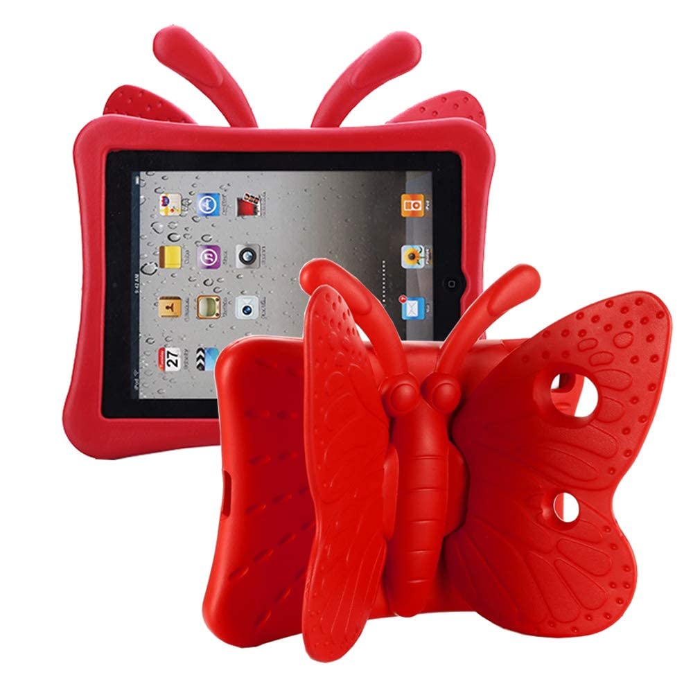AWH Tading iPad 10.2 Case 2020, iPad 7th Generation Case for Kids, Cute Butterfly Shockproof EVA Foam Super Protection Kid Proof Protective Stand Cover for iPad 10.2 Inch 2019 7th 2020 8th Gen - Red
