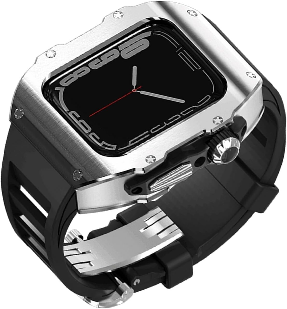 44 mm 45 mm obudowa zegarka ze stali nierdzewnej gumowy pasek do zegarka, luksusowy sportowy pasek do zegarka etui zestaw modów, do Apple Watch 9 8 7 6 5 4 SE akcesoria zamienne