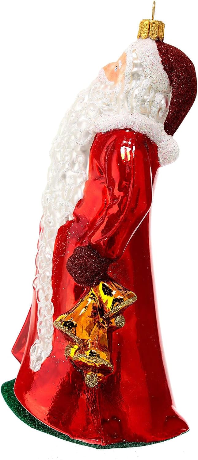 Santa Claus with Bells Christmas Tree Ornament Blown Glass