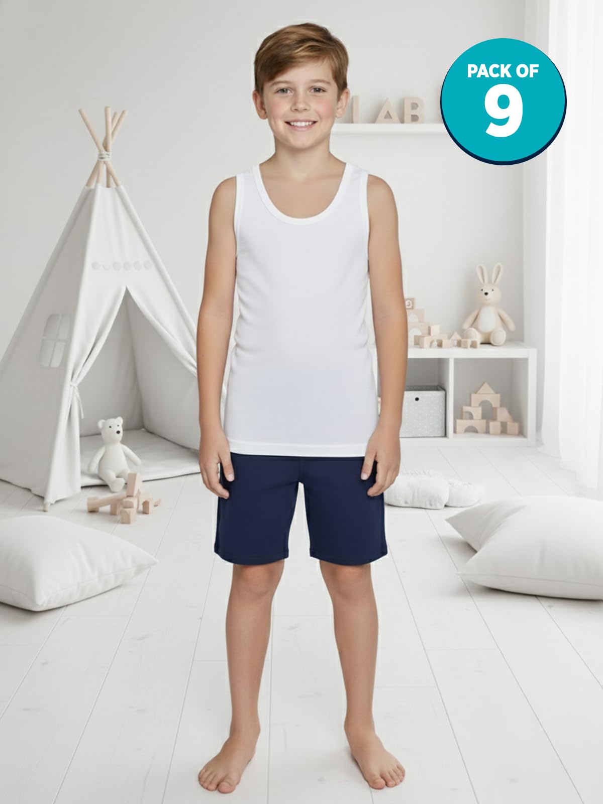 Lux Cozi Boys White Cotton Vest Pack of 9 (Size : 9-10 Years) 3