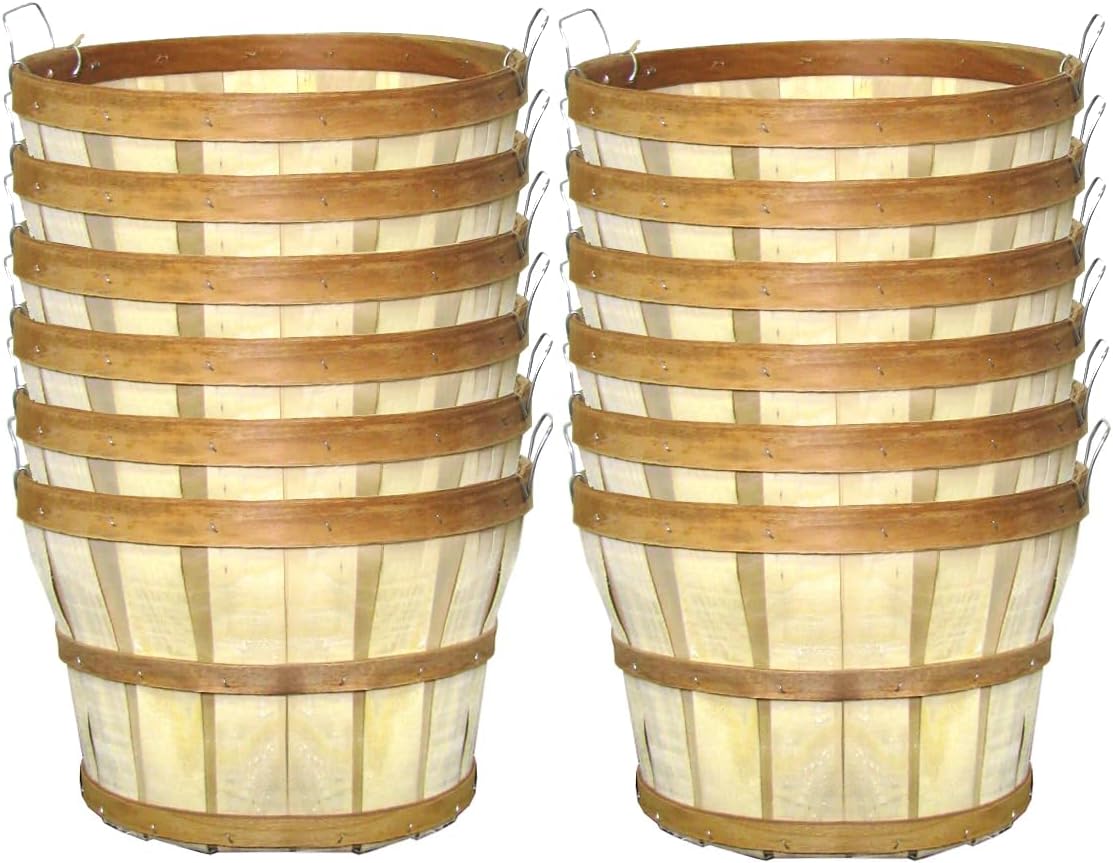 Grower Select® Untreated Wood Basket for Harvesting, Storage, Decoration and More! 17.5" - Natural - 1 Bushel Capacity - 2 Loop Handles (Pack of 12)