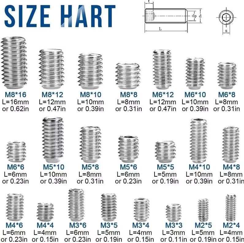 540 pz/set in acciaio inox 304 vite di fissaggio M2 M3 M4 M5 M6 M8 esagono incassato Kit DIN913 Vite senza testa Assortimento Kit
