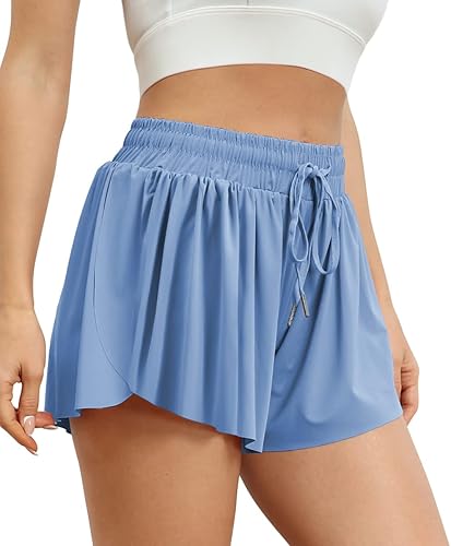 AUTOMET - Pantalones cortos deportivos de mujer, 2 en 1, sueltos y casuales para correr y usar en el verano