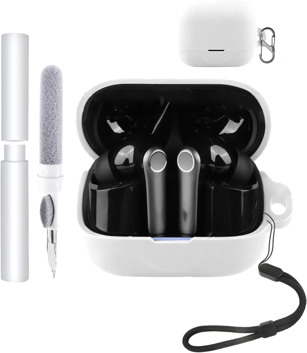 Silicone Case for EarFun Air Pro 4+ Open-Ear Headphones - Shockproof, toergy Waterproof, Soft & Durable, with Lanyard, Keyring & Cleaning Tool, White