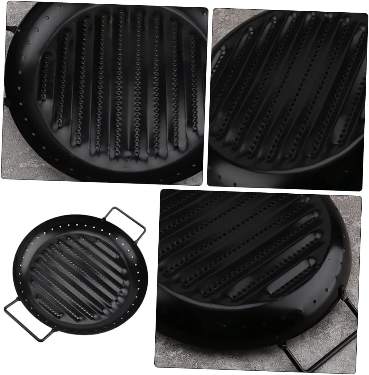 Garneck Carbon Steel Grilling Pan Outdoor Bbq Tool Round Skillet for Grill Easy Cleaning