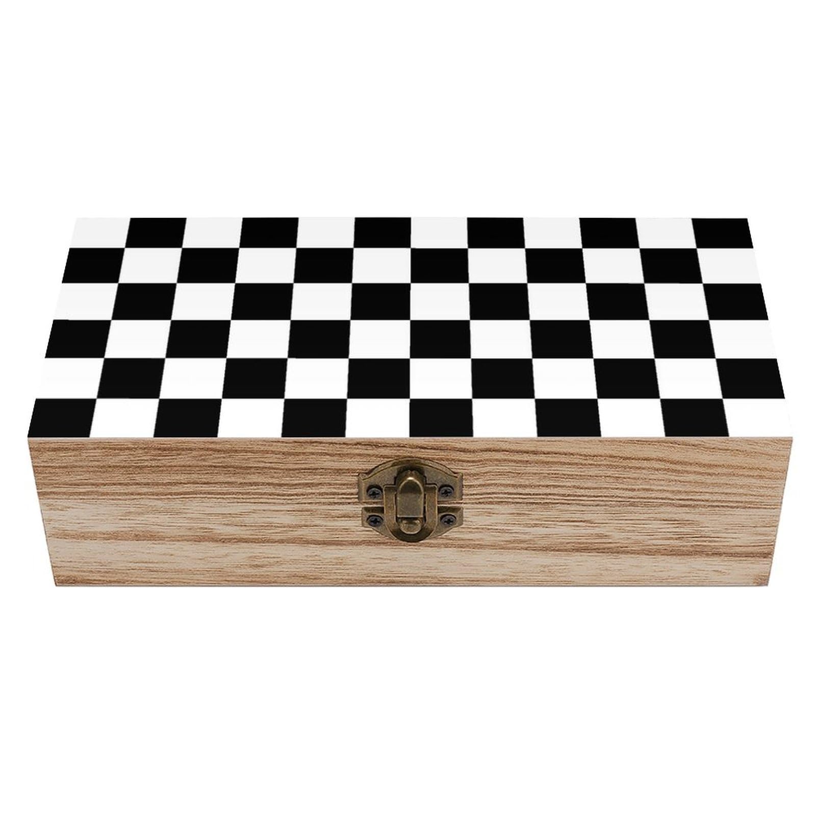 HLBSDM Wooden Checkered Keepsake Box, Modern Storage Organizer, 7.9 x 3.7 x 2.3 Inches