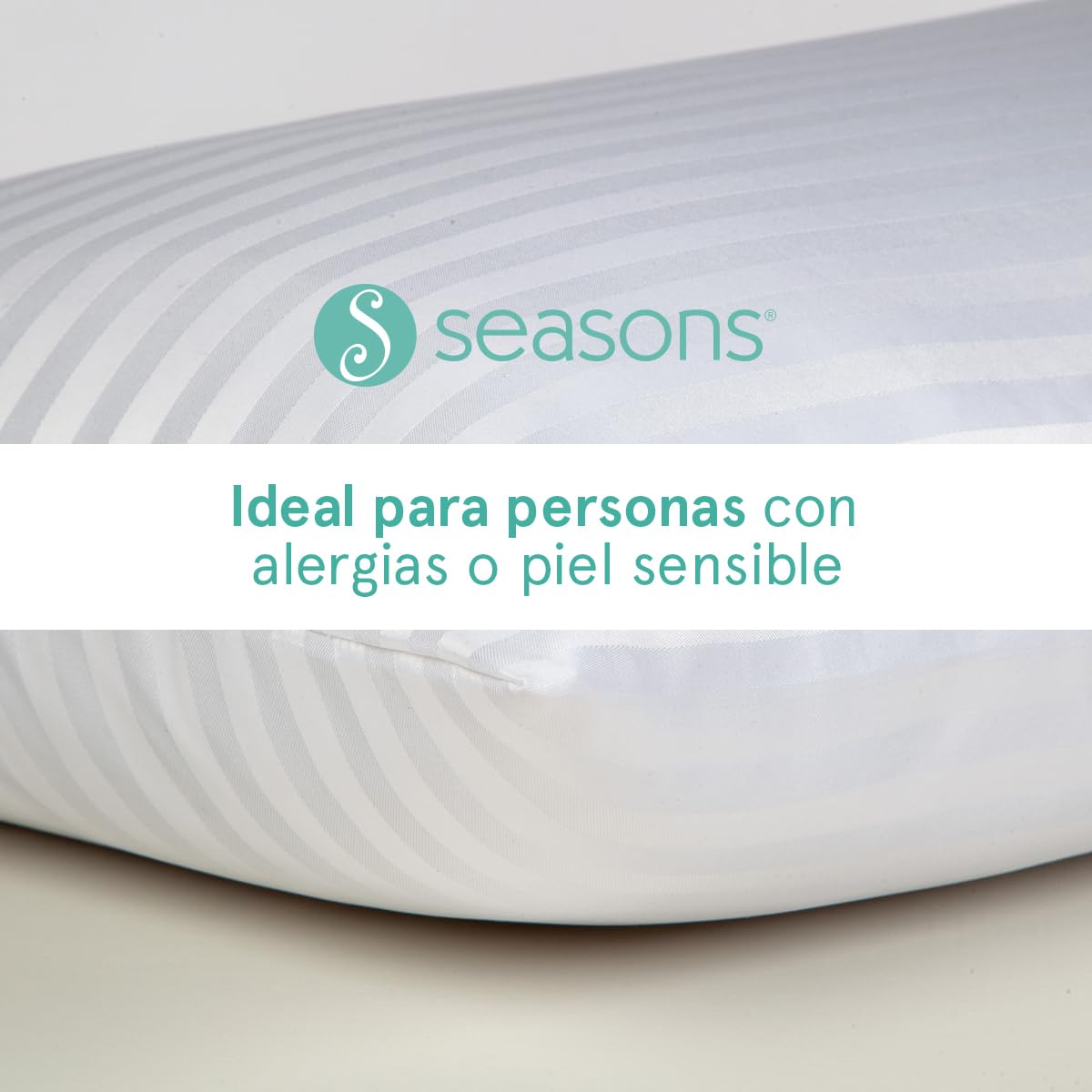 SEASONS - Almohada de Fibra con Tacto Pluma, 150 cm, Antiácaros, Tejido Satén Algodón, Ligera y Transpirable, Doble Funda, Tratamiento con Limpieza de Ozono, Fabricado en España
