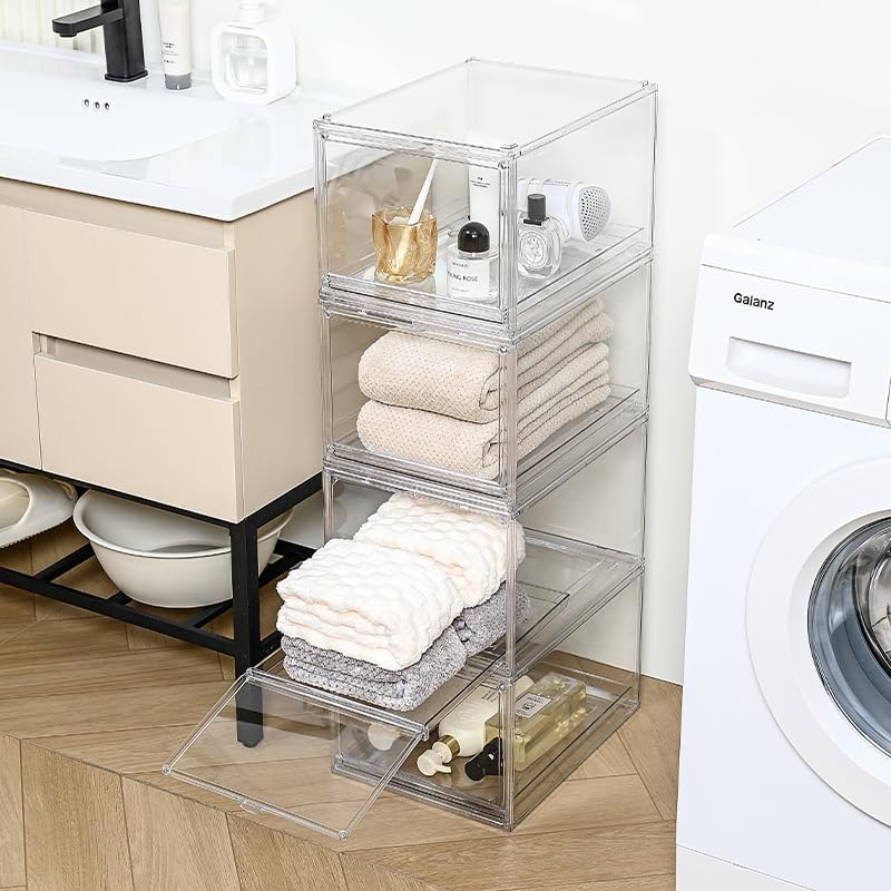 Stackable Clear Handbag Display Case for Closet with Drawers, Acrylic Box Display Case Showcase with Magnetic Door, Plastic Storage Bins Storage Drawers Containers for Organizing - Image 7