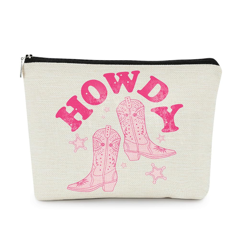 EXUQO Pink Cowgirl Small Makeup Bag,Preppy Trendy Howdy Cosmetic Bag,Cowgirl Gifts for Girls,Western Gifts for Teen Girls Friends Sisters